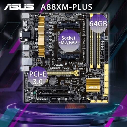 Socket FM2/FM2+ Asus A88XM-PLUS Motherboard DDR3 PCI-E 3.0 CrossFireX AMD A10/A8/A6/A4/Athlon AMD A88X Placa-mãe FM2/FM2+ Used