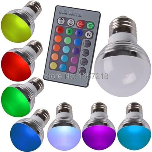 Dimmable RGB E27 LED Light Bulb And Remote Controller Magic Lighting 16 Colors 85-265V +24Key IR Remote Control1PCS/Lot