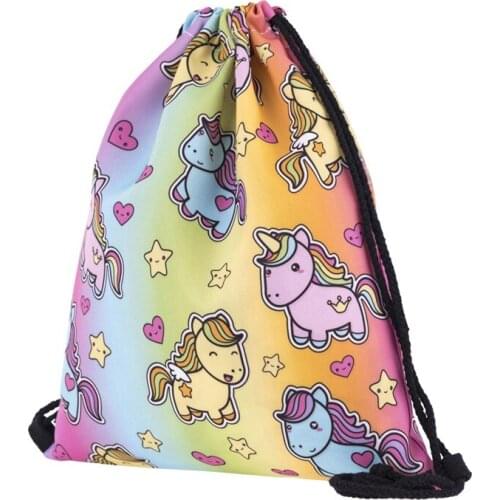 Rope bag drawstring women European popular 3D digital printing bundle pocket Unicorn woman Unicorn receipt bundle knapsack new