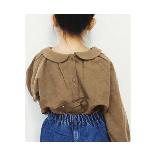 2020 spring and autumn girls cute little doll collar tied shirt girls ruffle shirt Korean childrens wear girls blouses