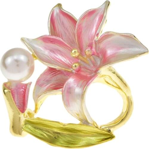 CINDY XIANG Beautiful Enamel Lily Flowers Brooches For Women Luxury Pearl Bright Flower Wedding Party Office Brooch Pins Jewelry
