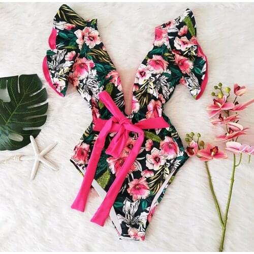 Frauen Floral 2020 Push-Up Padded Bh Rüschen Bandage Bikini Set Badeanzug Bademode Badeanzug Bademode biquini