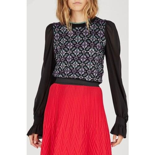 Patads light luxury French sweater autumn winter mosaic petal sleeve color matching bright silk personality female pu00225