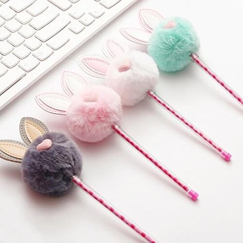 0.5mm Rabbit Ear Fluffy Ball Gel Ink Pen Student School Office Stationery Gift High quality ink smooth writing experience
