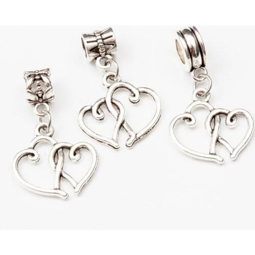 10pcs heart European Bead Vintage Silver Charms fit for pandora style Bracelets Necklace DIY Metal Jewelry Making JA600089