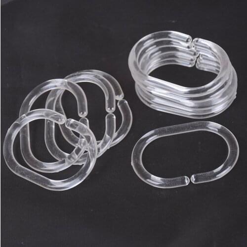 12pcs Bathroom Supplies Parts Plastic Clear C Type Bathroom Shower Curtain Liner Hook Rings