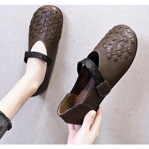 2020 Women Flats Weave Mary Janes Shoes Mori Girls Casual Shoes Retro Grandma Comfortable Shoes zapatos mujer Plus Size 8431G