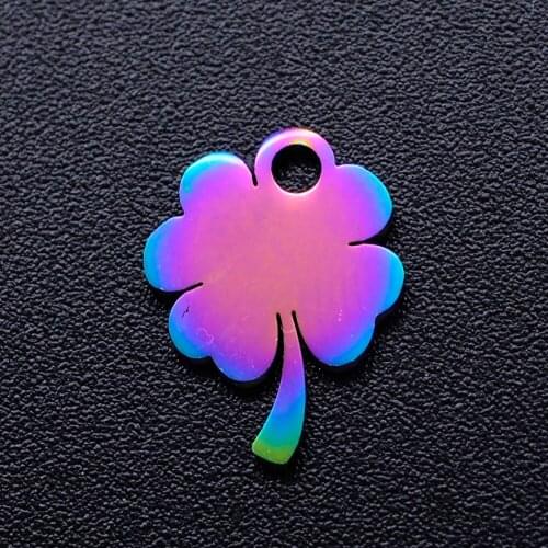 5pcs/lot 100% Stainless Steel Lucky Four Clover diy Charms With Rainbow Plated Wholesale Never Rust Dropshipping
