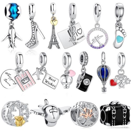 925 Sterling Silver Charm Bead Travel Plane Camera Eiffel Tower Hot Air Balloon Beads Fit Original Bracelet DIY Jewelry