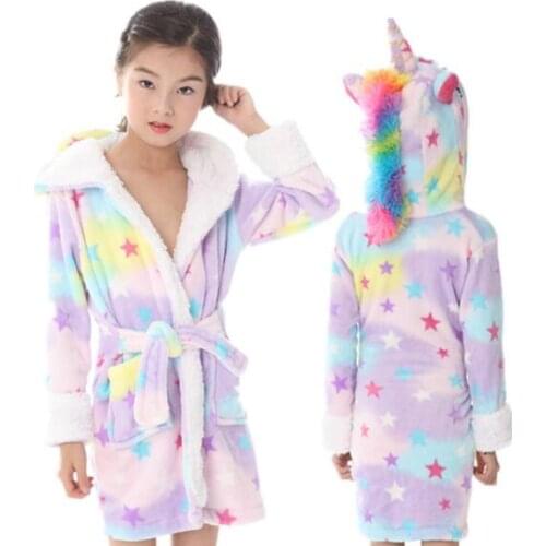Boys Girls Hooded Bathrobe Unicorn Anime Cartoon Towel Beach Childrens Sleepwear Baby Kids Bath Robes Pyjamas Baby