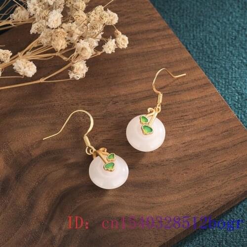 White Jade Doughnut Earrings Fashion Charm Amulet Gifts Chalcedony 925 Silver Agate Jewelry Zircon Crystal Natural Gemstone