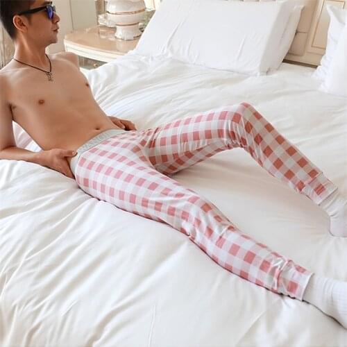 Free shipping New mens long johns cotton plaid underwear basic o-neck thermal underwear male legging