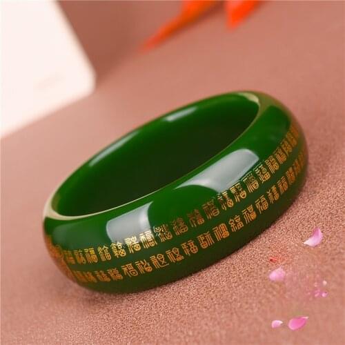 Natural Green Jade Bangle Hand-Carved Charm Jewelry Womens Accessories Fashion Ladies Bracelet for Men Women Party Gifts
