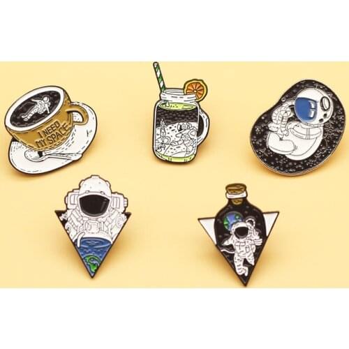 Astronaut brooch I MEED MYSPACE Cream bottle enamel pins Men and women fashion jewelry gifts anime movie novel lapel badges