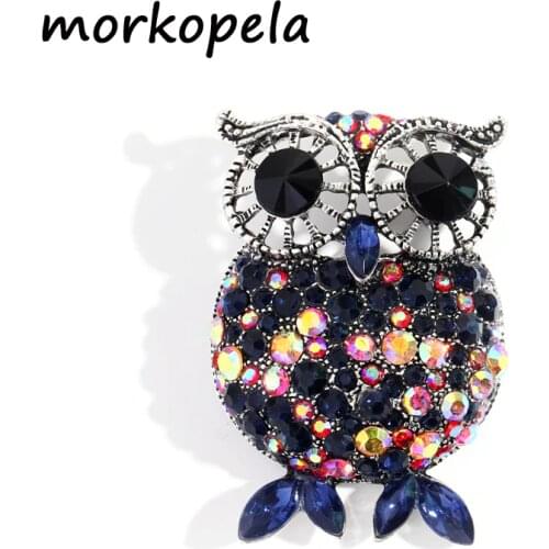 Morkopela Owl Rhinestone Brooch Fashion Bird Animal Pins And Brooches Jewelry Banquet Clothes Scarf Clip Accessories