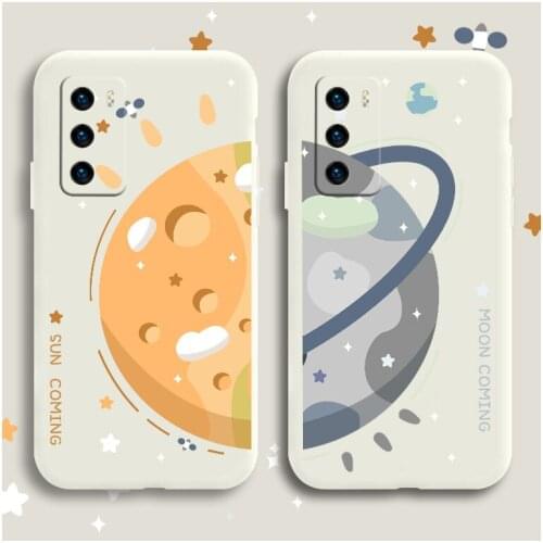 Flaming Sun Phone Case For Huawei P40 P40Lite P30 P20 Mate 40 40Pro 30 20 Pro Lite P Smart 2021 Y7a Liquid Silicone Cover