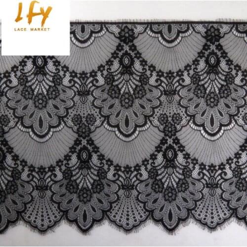 47cm x 300 cm Hot style black and off white eyelash dress skirt lace trim garment lingerie underwear french lace trim wholesale
