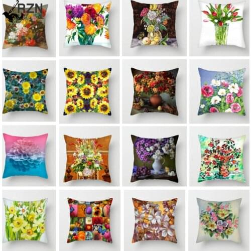 Floral Chrysanthemum Print Polyester Cushion Cover Sunflower Rose Decorative Decorative Flower Pillowcase for Home Decor 45X45CM