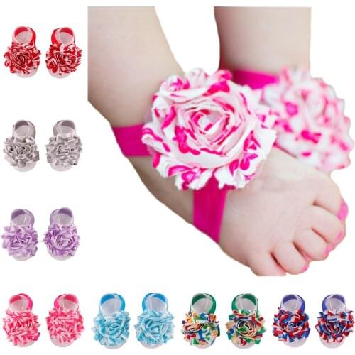 Hooyi Baby Girls Foot Flower 0-5Years Newborn Floral Foot Accessories Socks Chiffon Barefoot Top Quality Boy Slipper F1