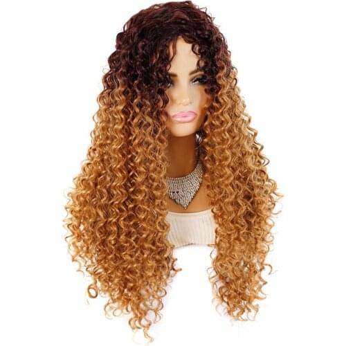 Jeedou Synthetic Long Curly Hair Wig Matte Lusterless Black Brown Ombre Color For Women
