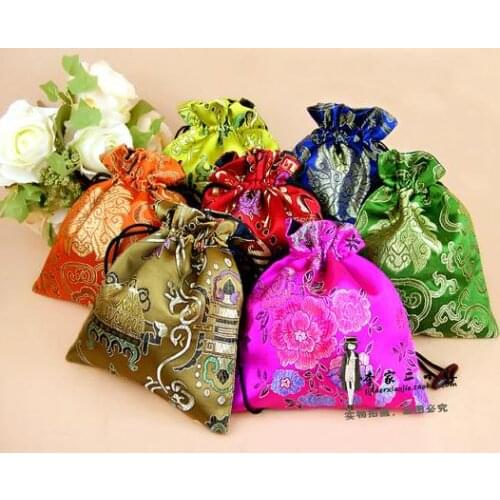 Chinese Embroidery Multicolor Random Mixed Satins Jewelry Packaging Drawstring Pouches Walnut Jin Bags Coin Purse For Loose Bead