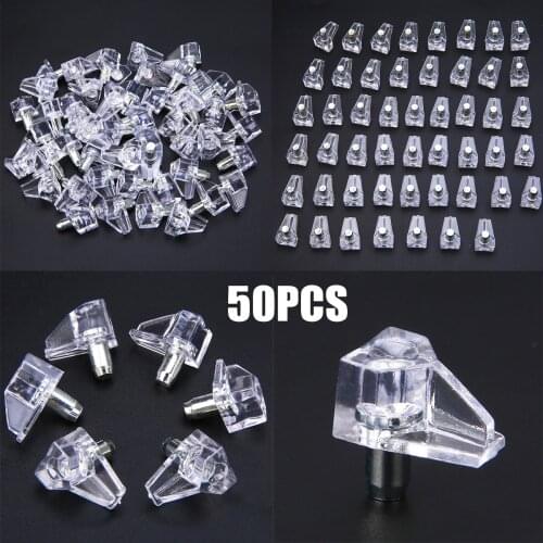 50pcs Transparent Mini Shelf Supports 5mm Plastic Cabinet Pegs Studs With Metal Pin For Furniture Install Hardware Accessories