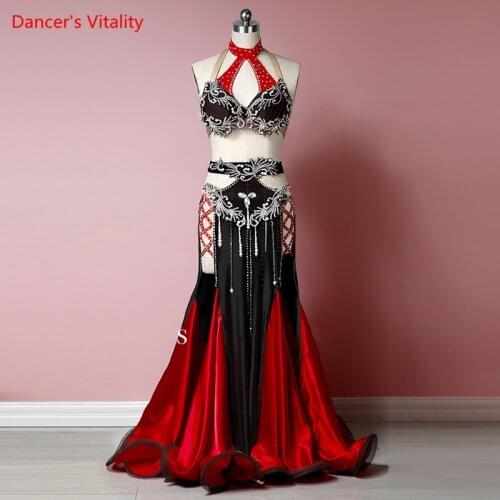 Belly Dance Set Diamond-Studded Bra High Waist Long Skirt Performance Suit Profession Custom Adult Child Competition Clothing