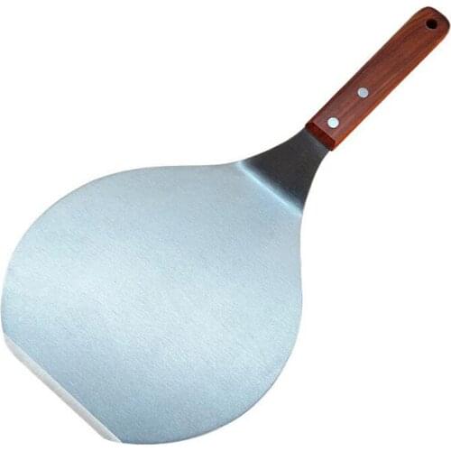 Stainless Steel Round Pizza Peel Shovel with Wooden Handle Cake Pastry Peels Lifter Cheese Cutter Plate Holder Baking Supplies