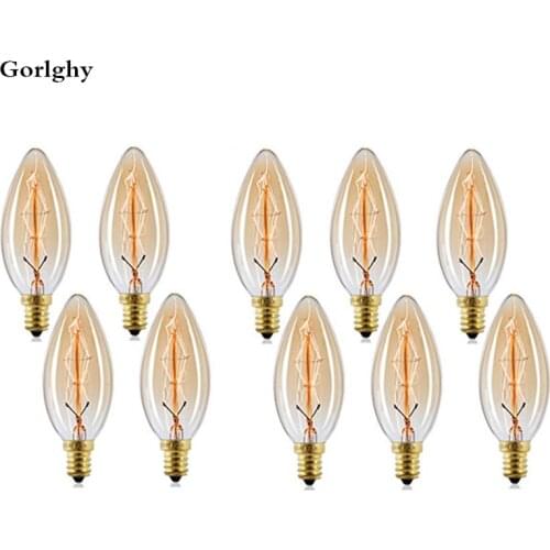 10pcs/lot Edison Lamp 40W E14 Retro Incandescent Light Dimmable C35L C35 Vintage Bulb for Home Decortion Bar 220V 240V for home