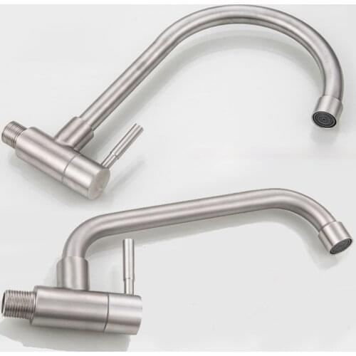 G1/2 Stainless Steel Kitchen Faucet Brushed Process Swivel Sink Wall Faucet 360 Degree Rotation Single Cold Water Mixers Tap