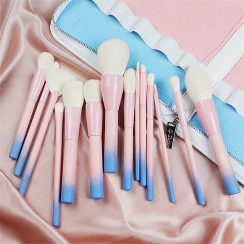 14Pcs/set Makeup Brushes Set Gradient Pink Yellow Soft Blusher Powder Complete Cosmetic Brush Kit Beauty Tools blending brush