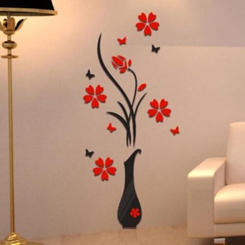 Wallstickers DIY Vase Flower Home Decor Stickers Tree Muraux Arcylic 3D Wall Sticker Etiqueta Da Parede 18JAN26