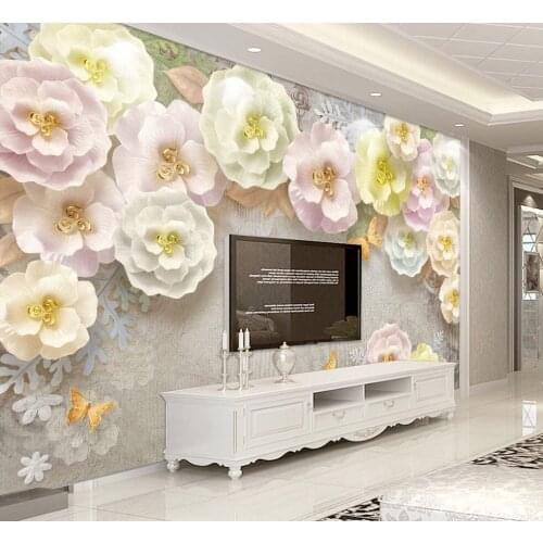 Bacaz Custom Relief 8D Rose Flower Wallpaper Murals for Wedding Room 3d Flower Wall paper Photo 3d Rose Stickers Decoration