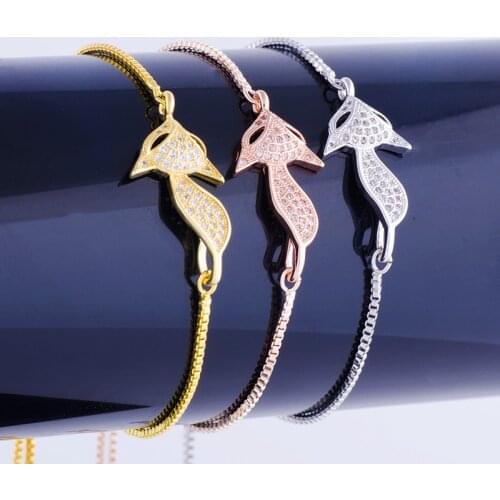 2017 new European and American popular copper inlaid zircon fox bracelet does not fade green bracelet pendant
