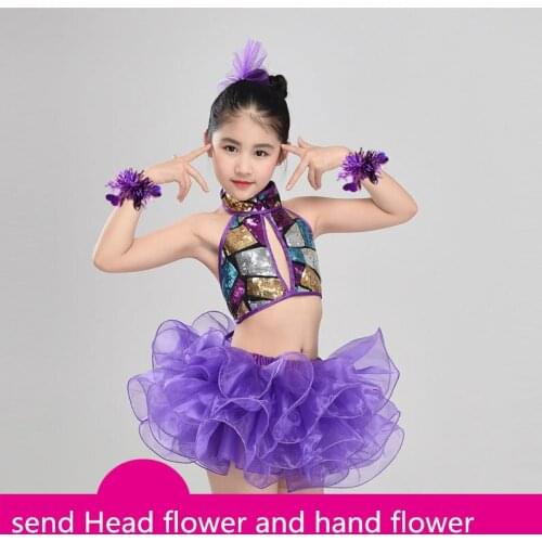 Purple Latin Dance Dress For Girls Children Salsa Tango Ballroom Dancing Dress Competition Costumes Kids ballet Dance Clothing