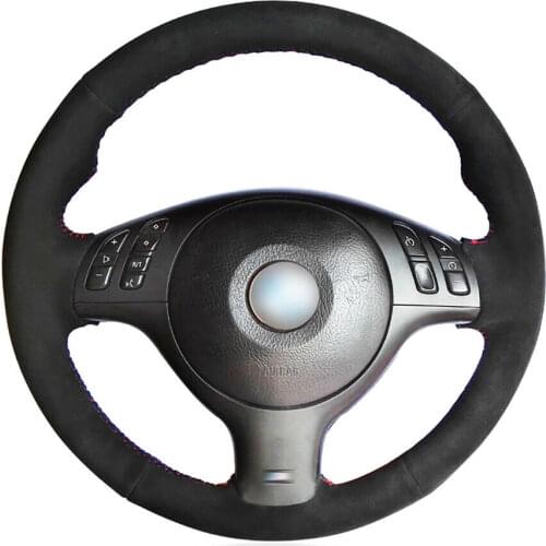For BMW E39 E46 1999-2003 All Black Suede Steering Wheel M-color Stitching Cover