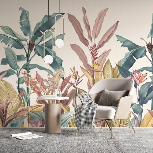 Bacal Dusty Pink and Teal Vintage Tropical Minimalist 3D Wallpaper Mural Home Decor