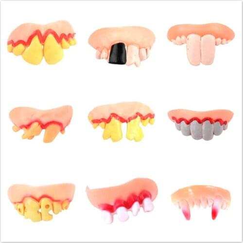 1-10Pcs Halloween Terror Fake Fangs Funny prank Ugly Denture Model Vampire Cosplay Costume Funny Tricks and Joke Props 5Z