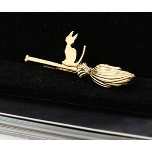 RONGQING 12pcs/lot Fashion Jewelry Tie Clips & Cufflinks Happy Halloween Witch Broom cat Animal cufflinks for Woman men