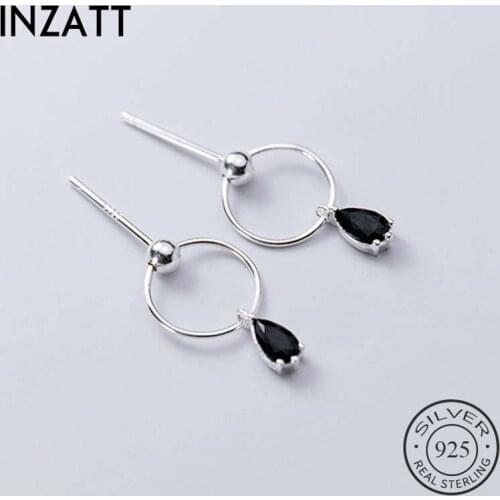 INZATT Real 925 Sterling Silver Zircon Round Stud Earrings For Fashion Women Party Fine Jewelry Hiphop Accessories Gift