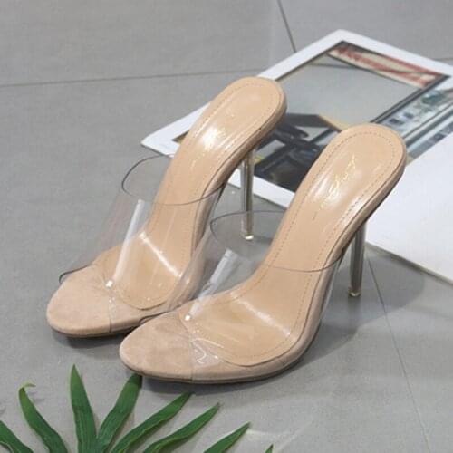 Design Slides Women 11.5cm High Heels Fetish Summer Shoes Female Transparent Perspex Heels Mules Sandals Lady Stiletto Slippers