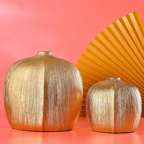 Nordic Modern Ceramic Plating Golden Vase Creative Flower Arrangement Vase with Dried Flowers Floral Ornaments TV Cabinet Vase