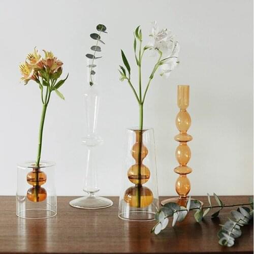 1pc Glass Flower Vase Decorative Centerpiece Clear Vase Decoration Home Birthday Decoration Favor Event Wedding Arts Crafts
