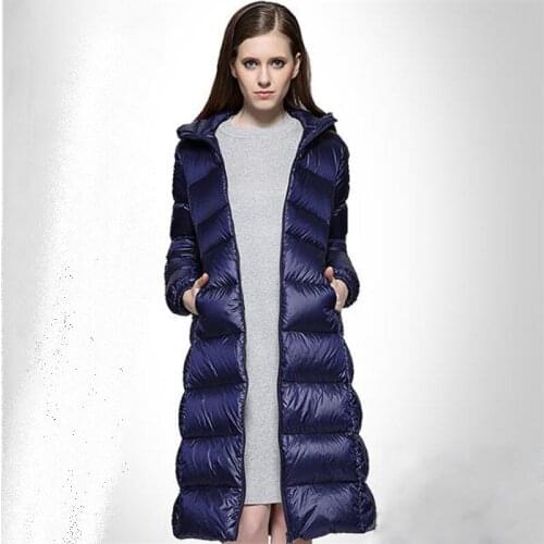 Lightweight Down Jacket Autumn Winter Plus Size Slim Long Women White Duck Down Coats Warm Hooded Female Ultra Light Thin Jacket