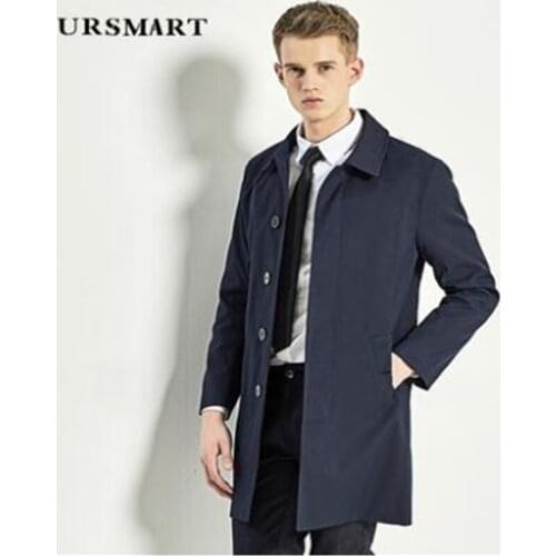 Mid-length trench coat mens windbreaker navy blue single-breasted casual authentic fashion sobretudo masculino дождевик мужской