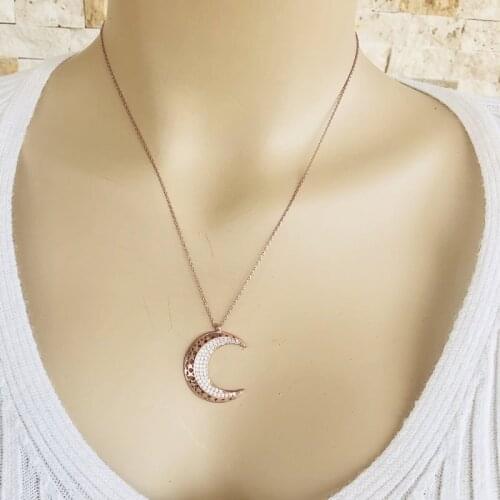 Bright Moon 925 Sterling Silver Necklace Women Girls Gift Jewelry Accessories Fashion Handmade Elegant Chain