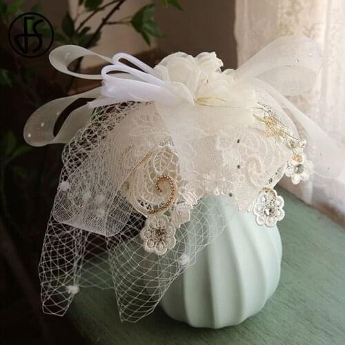 FS Imitation Sinamay Lace White Church Hats Women Fascinator Hat For Wedding Cocktail Party Fashion Flowers Headwear Hair Clip