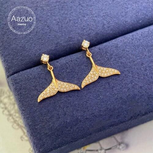 Aazuo Real 18K Pure Solid Rose Gold Natrual Diamond 0.18ct Fairy Fish Tail Stud Earrings Gifted For Women Wedding Party Au750