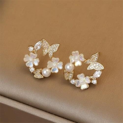 Elegant And Exquisite Petal Circle Stud Pearl Earrings For Woman 2021 New Classic Jewelry Luxury Party Girls Unusual Earrings