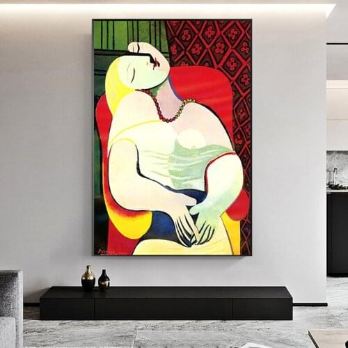 Famous Paintings Dreaming Woman By Picasso Abstract Canvas Art Painting Posters and Prints Wall Art Pictures for Living Room